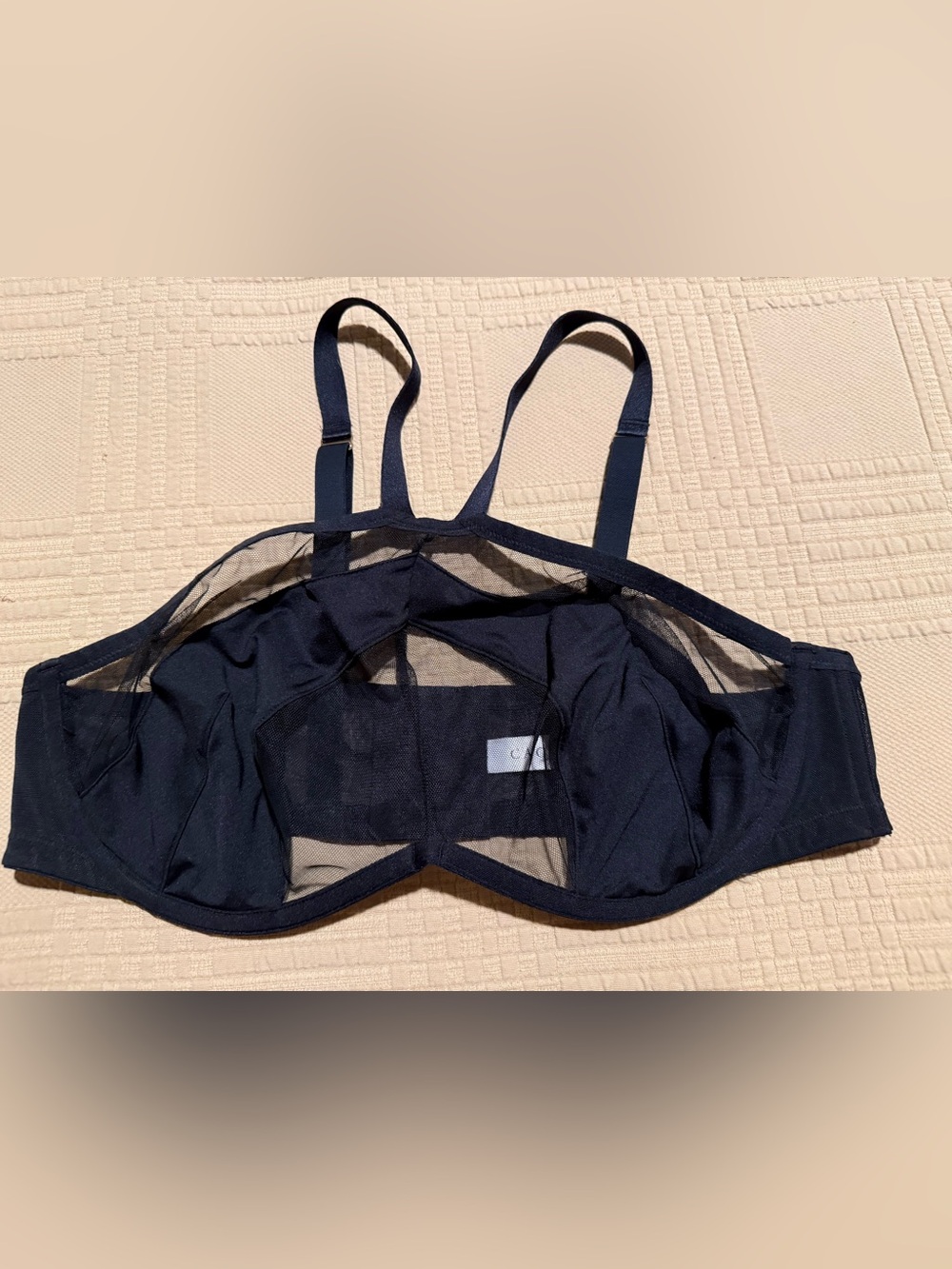 Cacique Sheer Unlined Mesh Underwire Bra 40D Black Sexy Lingerie EUC